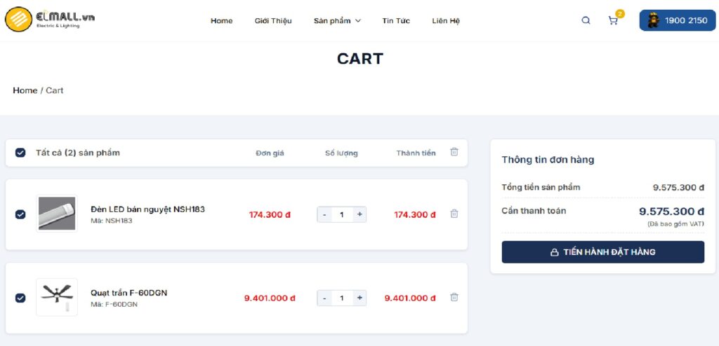 Giao diện mua hàng trên website panasonicmall.com