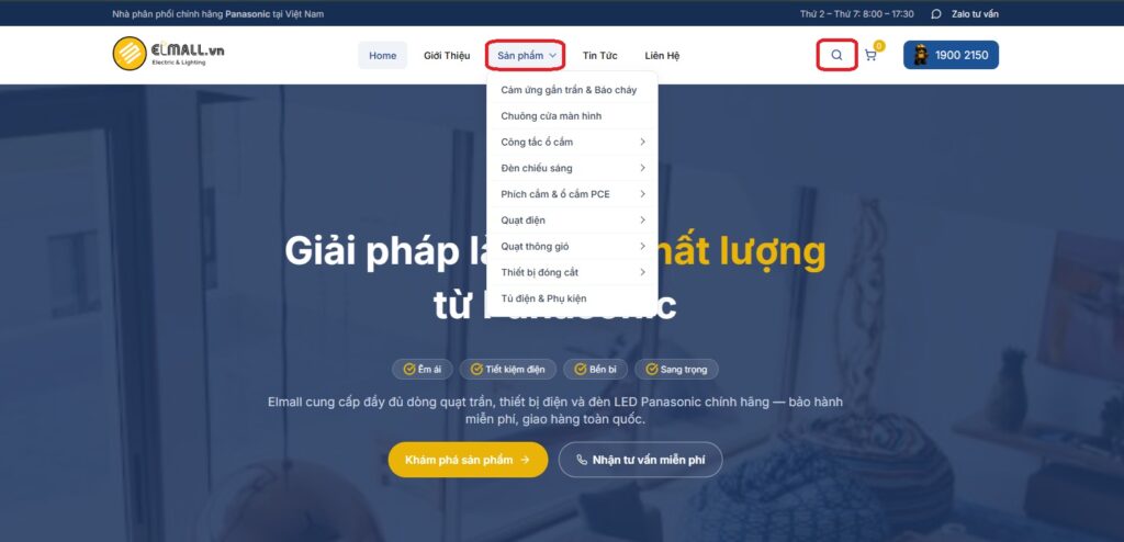 Bạn dễ dàng tìm kiếm sản phẩm qua thanh menu hoặc ô tìm kiếm.