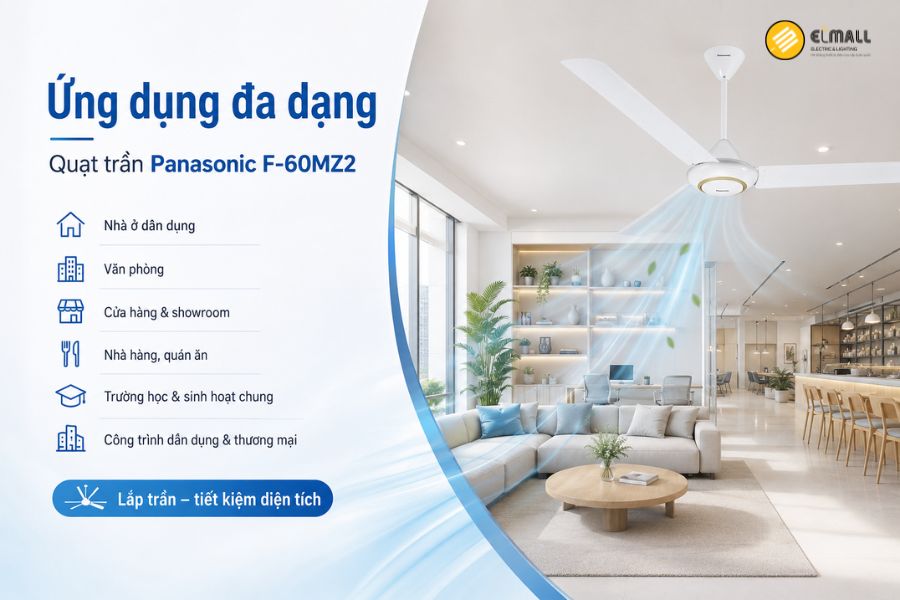 Ứng dụng của quạt trần hộp số 3 cánh Panasonic F-60MZ2