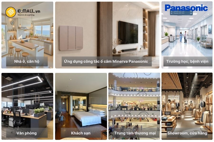 Công tắc ổ cắm Panasonic Minerva phù hợp cho nhà ở, văn phòng, khách sạn và nhiều công trình dân dụng, thương mại.
