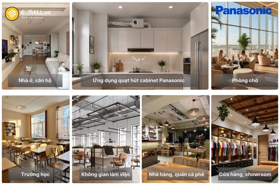 Quạt hút gió Cabinet Panasonic phù hợp cho văn phòng, căn hộ, cửa hàng và nhiều công trình dân dụng, thương mại có hệ thống thông gió nối ống.