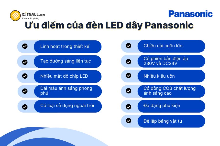 Đèn LED dây nổi bật với thiết kế linh hoạt, ánh sáng liền mạch, đa dạng màu sắc, phù hợp cho nhiều ứng dụng trang trí và chiếu sáng trong nhà ngoài trời.